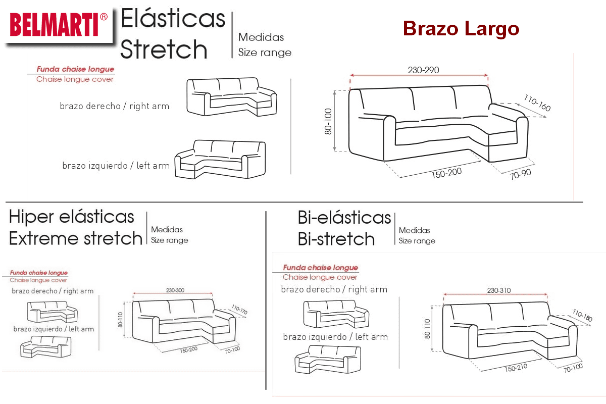 Medidas Fundas Sófa Chaise Longue Brazo Largo