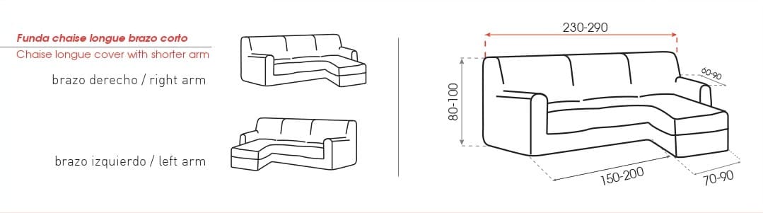 Medidas Fundas Sofa Chaise Longue Brazo Corto